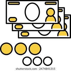 Einfache Strichzeichnung Symbol des Notfallkits, Bargeld (Banknoten und Münzen), Vektorillustration