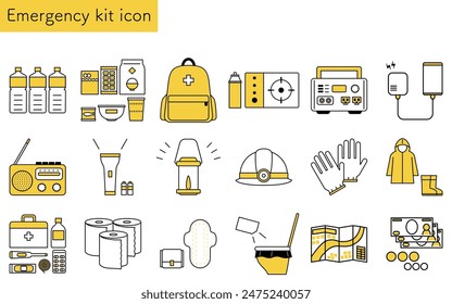 Icono de dibujo de línea simple de conjunto de kit de emergencia, Ilustración vectorial