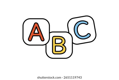 Ícone de desenho de linha simples de aprendizado de inglês, Alfabeto ABC, Ilustração vetorial