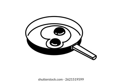 Simple line drawing icon of a fried egg in a frying pan, isometric illustration, Vector Illustration
