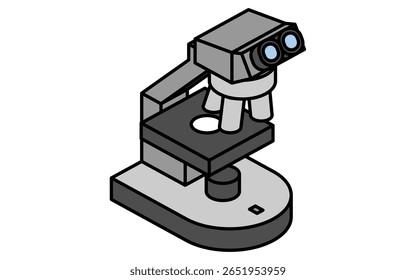 Ícone de desenho de linha simples de microscópio, ilustração isométrica, Ilustração de vetor