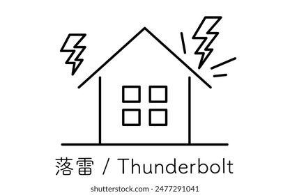 Simple line drawing icon of natural disasters, Thunderbolt, Vector Illustration - Translation: Thunderbolt