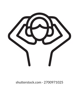 A simple line drawing icon of a person from the back wearing headphones, suggesting listening to music or audio content.