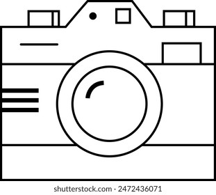 Icono de dibujo de línea simple de cámara retro para amantes de la Fotografía en estilo minimalista blanco y negro. Ilustración de cámara monocroma dibujada a mano. Diseño nostálgico de Antiguas.