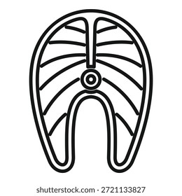 Simple line drawing icon of a salmon fish filet, ideal for food or restaurant related designs
