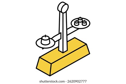 Einfache Linienzeichnung Symbol einer Skala mit Gewichten darauf, isometrische Illustration, Vektorgrafik