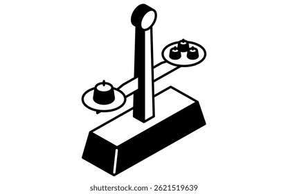 Simple line drawing icon of a scale with weights on it, isometric illustration, Vector Illustration