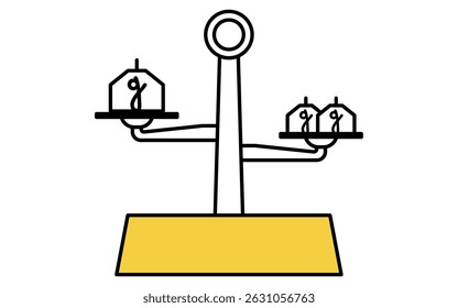 Simple line drawing icon of a scale with weights on it, Vector Illustration