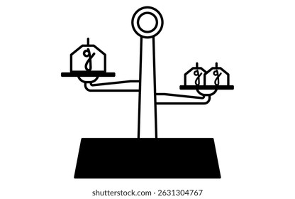 Simple line drawing icon of a scale with weights on it, Vector Illustration
