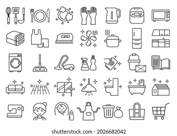 Simple line drawing icon set for housework