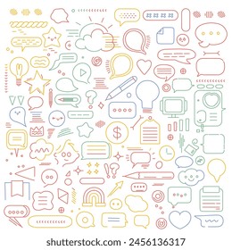 Simple line drawing icon set with speech bubbles
