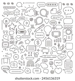 Conjunto de iconos de dibujo de línea simple con burbujas de voz