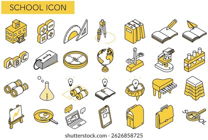 Simple line drawing icon set of school and study, isometric illustration, Vector Illustration