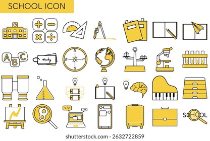 Simple line drawing icon set of school and study, Vector Illustration