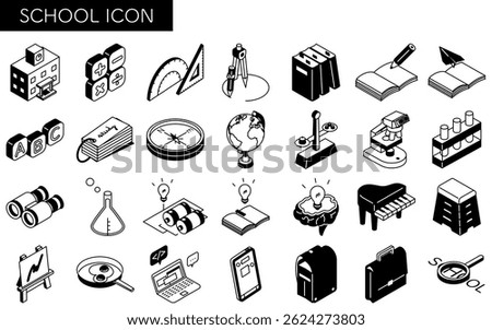 Simple line drawing icon set of school and study, isometric illustration, Vector Illustration