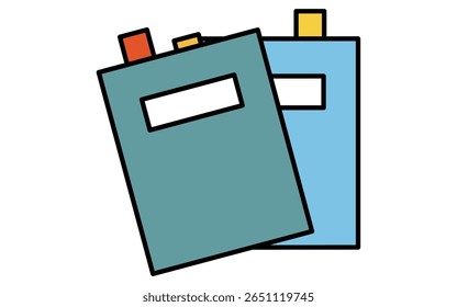 Ícone de desenho de linha simples de vários livros com notas adesivas, Ilustração vetorial