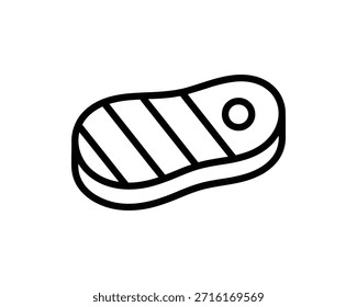 A simple line drawing icon of a steak, suitable for restaurant menus or food service branding.