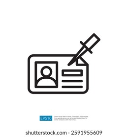 A simple line drawing of an identification card with a user silhouette and a syringe, symbolizing health or vaccination records.