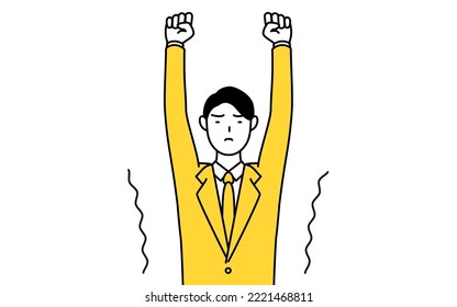 Simple Line Drawing Illustration Of A Businessman In A Suit Stretching And Standing Tall.