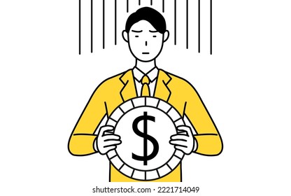 Simple line drawing illustration of a businessman in a suit, an image of exchange loss or dollar depreciation