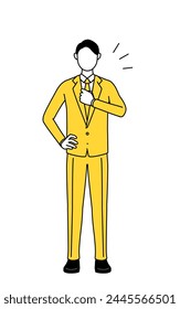 Simple line drawing illustration of a businessman in a suit tapping his chest.