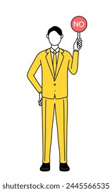 Simple line drawing illustration of a businessman in a suit holding a bar of buts indicating incorrect answers.
