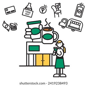 A simple line drawing illustration of a cafe.