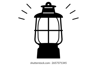 Ilustração de desenho de linha simples de uma lanterna de acampamento, ilustração de verão, preto e branco, Ilustração de vetor