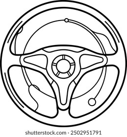 Simple Line Drawing Illustration of a Car Steering Wheel