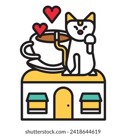A simple line drawing illustration of a cat cafe.