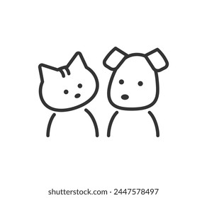 Simple line drawing illustration: Cat and dog