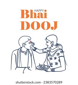 Simple line drawing illustration of celebrating Happy Bhai Dooj vector illustration