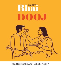 simple line drawing illustration of celebrating Happy Bhai Dooj vector illustration