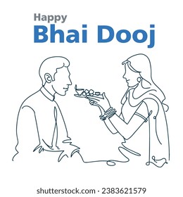 Simple line drawing illustration of celebrating Happy Bhai Dooj vector illustration