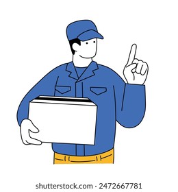 Simple line drawing illustration of a delivery worker carrying a package