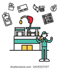 A simple line drawing illustration of a gas station.