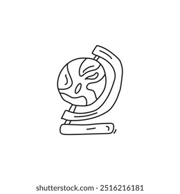 Ilustración de dibujo de línea simple de un globo. Ilustración vectorial en blanco y negro del mundo. Concepto de geografía, educación, viajes y exploración.