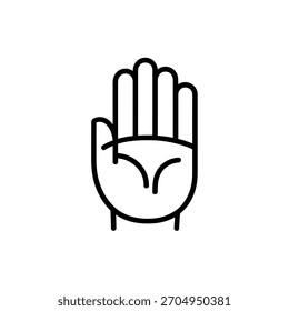Ilustración de dibujo de línea simple de una mano con cuatro dedos hacia arriba en un gesto de parada