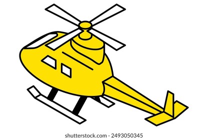 Simple line drawing illustration of a helicopter, isometric, Vector Illustration