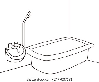 Simple line drawing illustration of a hotel bathroom