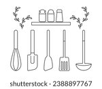 Simple line drawing illustration of kitchen tools