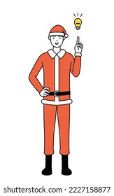 Simple line drawing illustration of a man dressed as Santa Claus coming up with an idea.