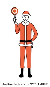 Simple line drawing illustration of a man dressed as Santa Claus with his hands folded in front of his body.