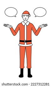 Simple line drawing illustration of a man dressed as Santa Claus with wipe out and comparison.