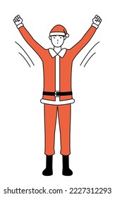 Simple line drawing illustration of a man dressed as Santa Claus taking a deep breath.