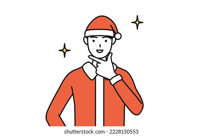 Simple line drawing illustration of a man dressed as Santa Claus in a confident pose.