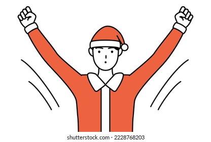 Simple line drawing illustration of a man dressed as Santa Claus taking a deep breath.