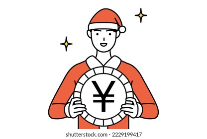Simple line drawing illustration of a man dressed as Santa Claus, an image of foreign exchange gains and yen appreciation