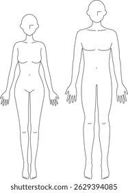 Simple line drawing illustration of a man and woman facing forward