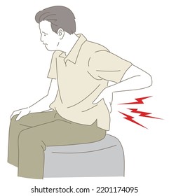 A simple line drawing illustration of a middle-aged man with a backache